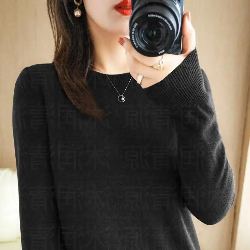 Women's Plain Long Sleeve Knit Sweater Casual Knit Layer