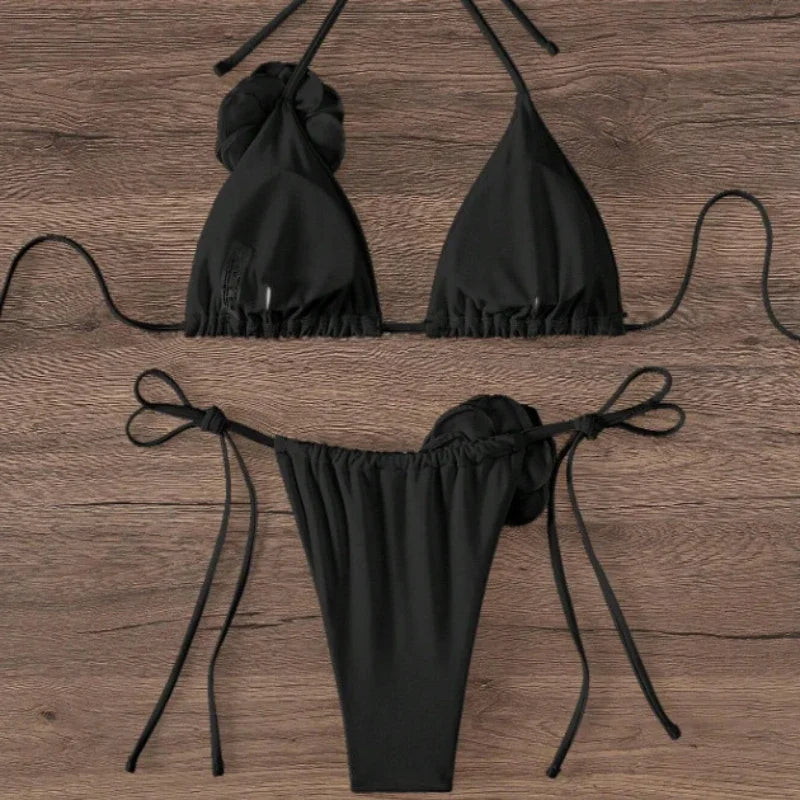 Flower Detail Halter Bikini