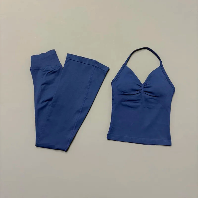 Women's Cross Back Tank And Flared Pants Yoga Set