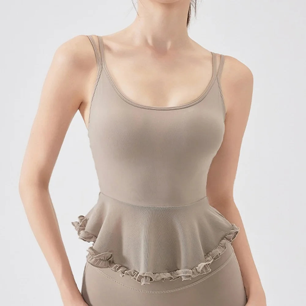 Women's Ruffle-Hem Sleeveless Workout Top