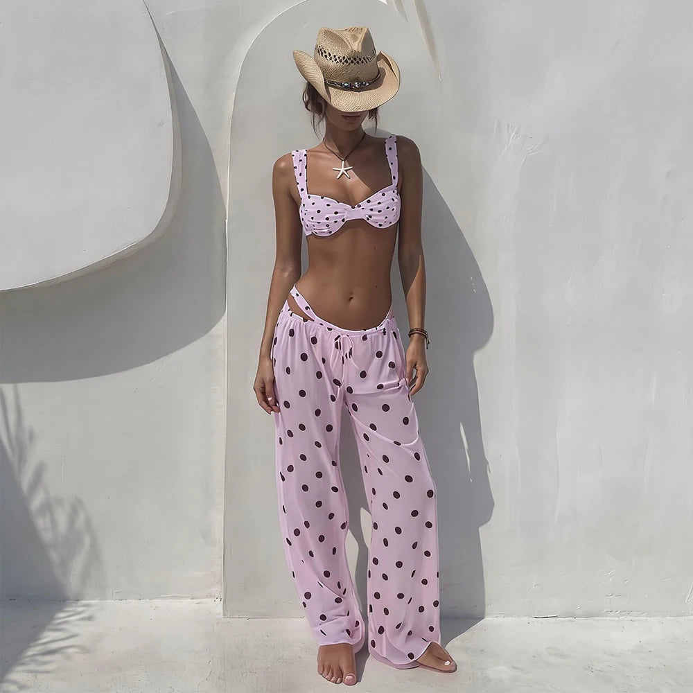 Polka Dot Bikini with Cover-Up Dress