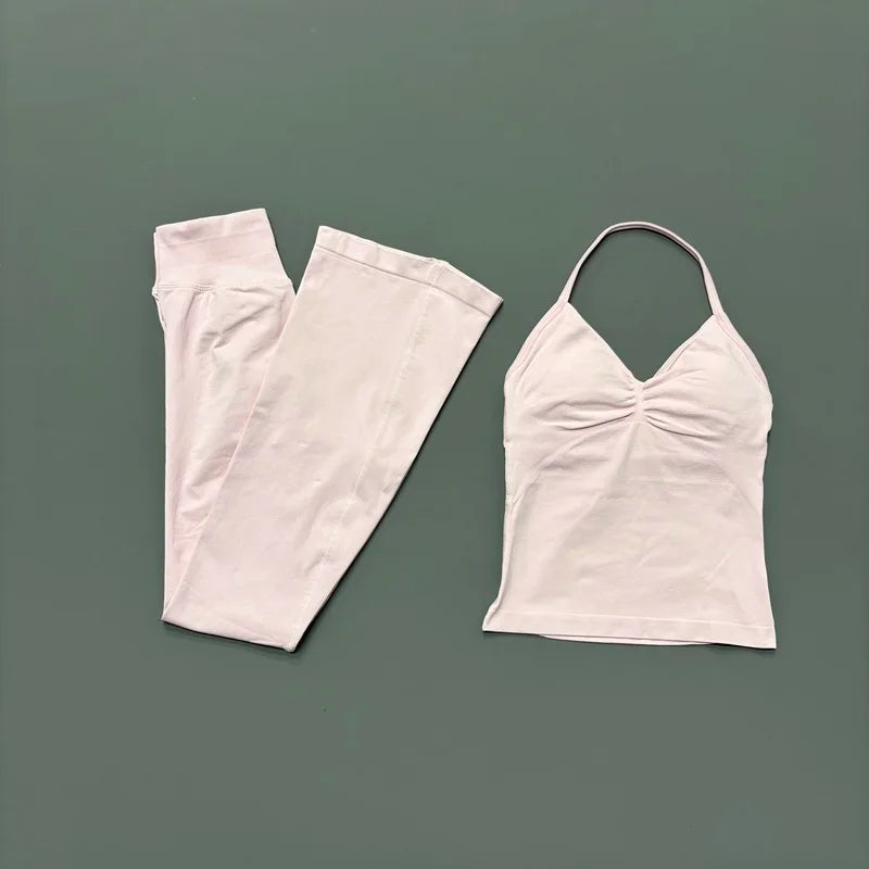 Women's Cross Back Tank And Flared Pants Yoga Set