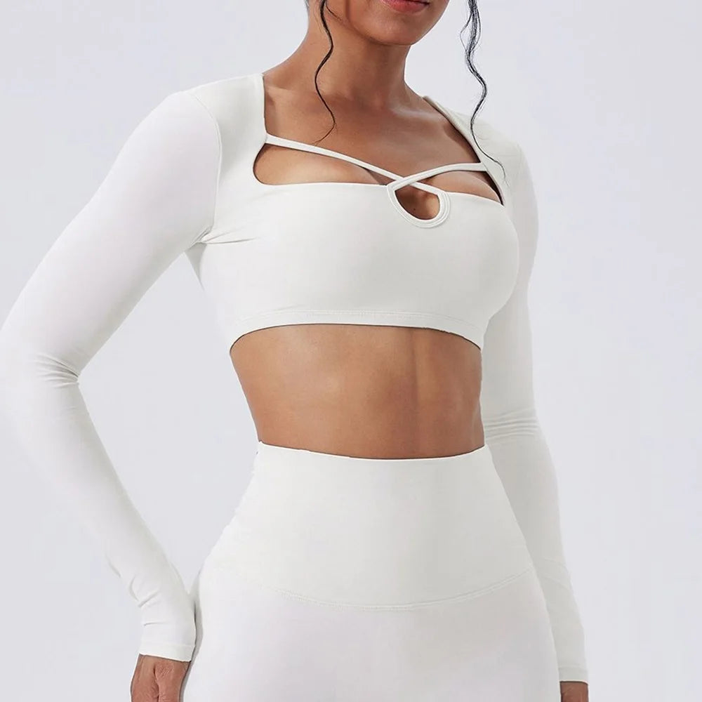 Women's Cutout Long-Sleeve Workout Crop Top