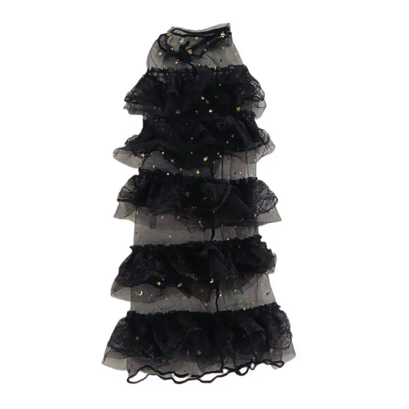 Black Layered Lace Leg Warmers with Ruffled Tier Design