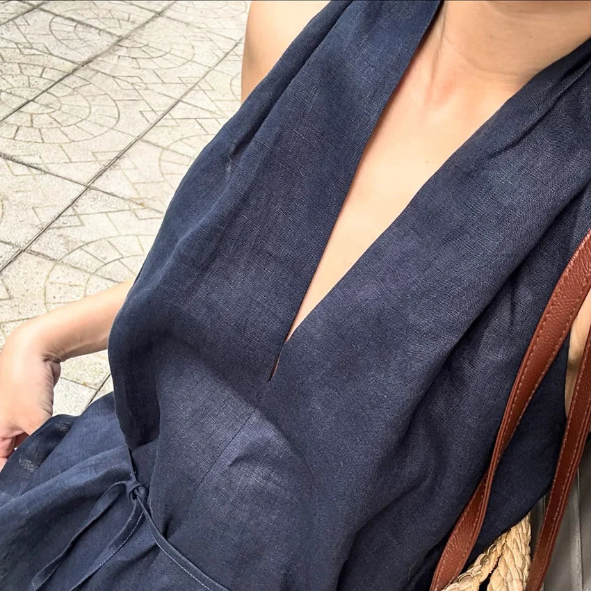Women's Halter Tank Top with Draped Front and Ties at the Back