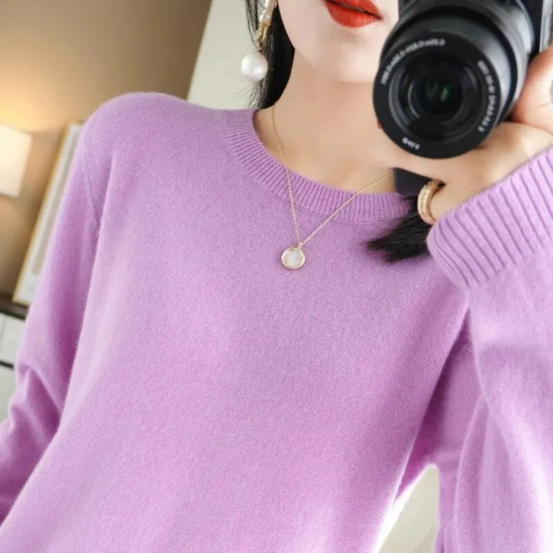 Women's Crew Neck Long Sleeve Sweater Casual Knit Layer