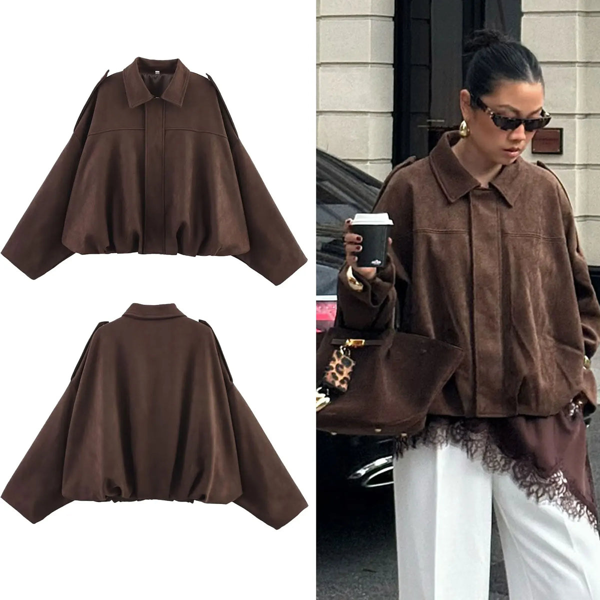 Women's Suede-Look Lapel Zip-Front Jacket