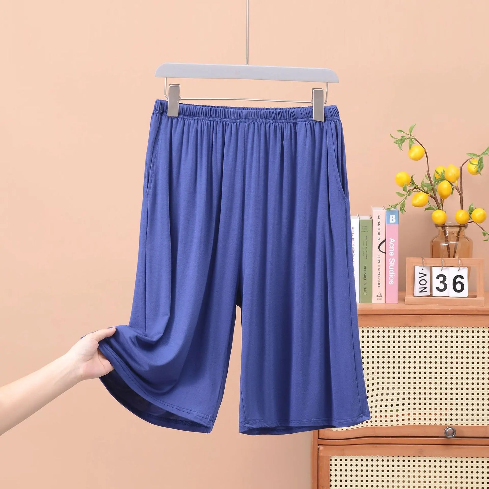 Men's Solid Elastic Waist Modal Lounge Shorts for Home Wear