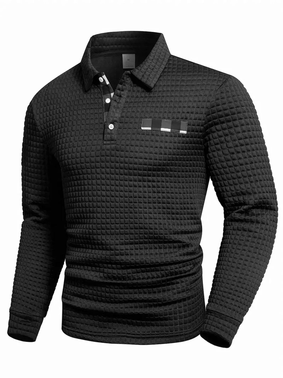 Men's Textured Polo Collar Long Sleeve Knit Sweater
