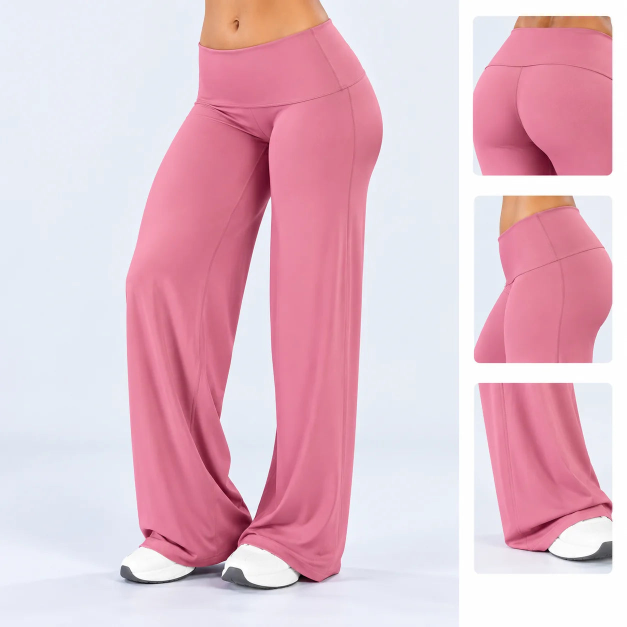 Women's Fold Over Waist Polyester Blend Wide Leg Pants for Casual Activewear
