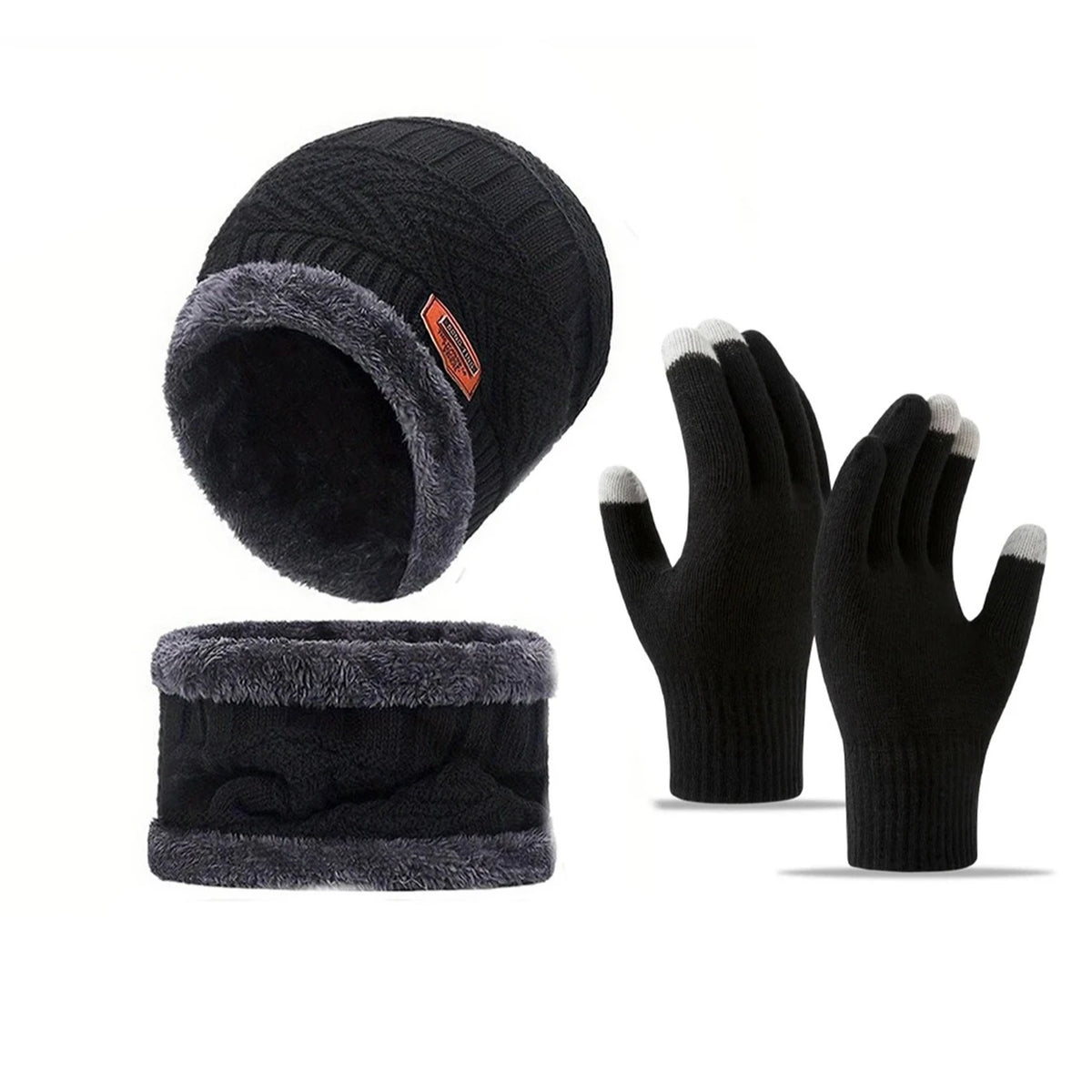Men's Knitted Hat Scarf and Gloves Set for Outdoor Winter Wear