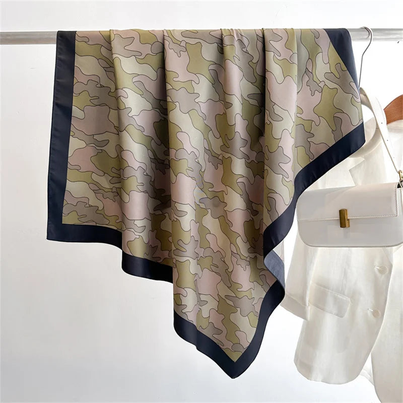 Printed Large Square Scarf with Decorative Border Designs