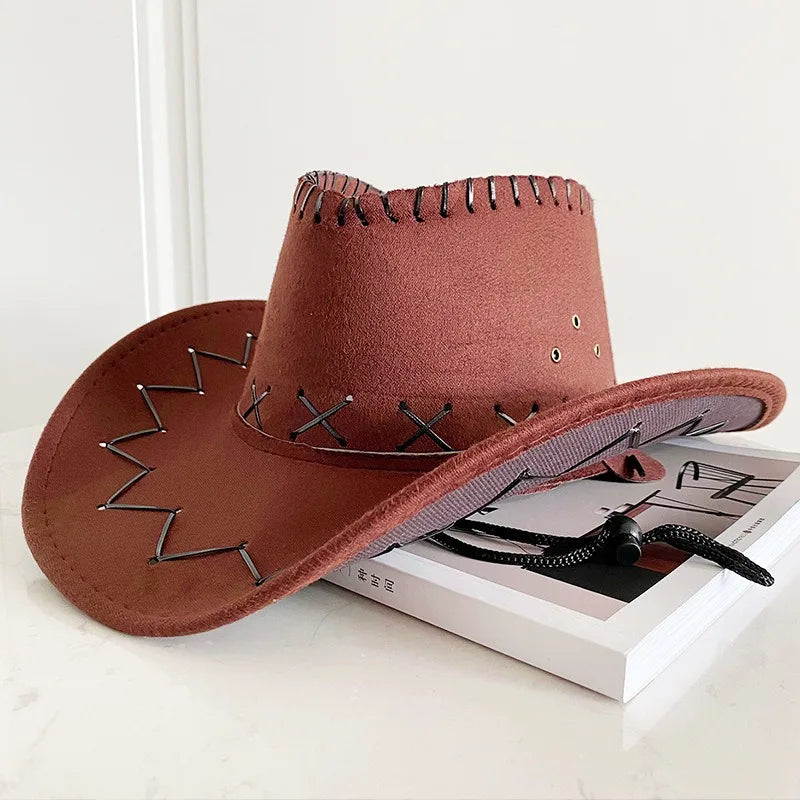 Wide Brim Cowboy Hat with Decorative Edge Stitching