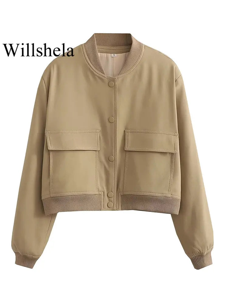 Women's V-Neck Button-Front Bomber Jacket