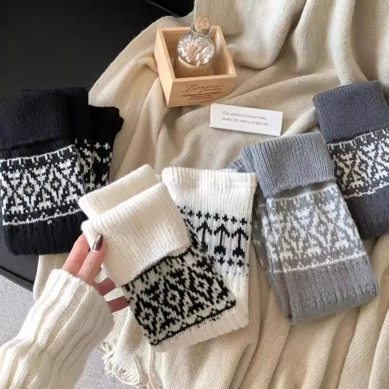 Patterned Knit Leg Warmers with Foldable Ribbed Cuffs