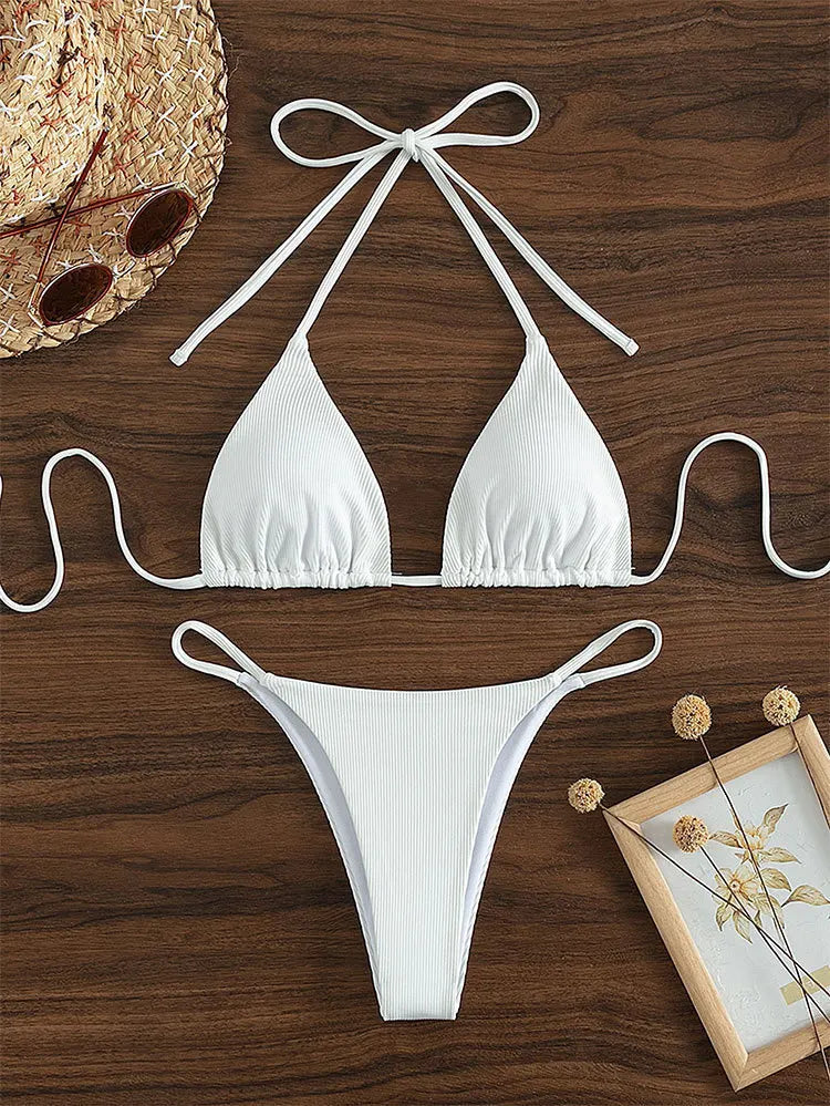 Women's Triangle Bikini Top and High Cut Briefs Swim Set