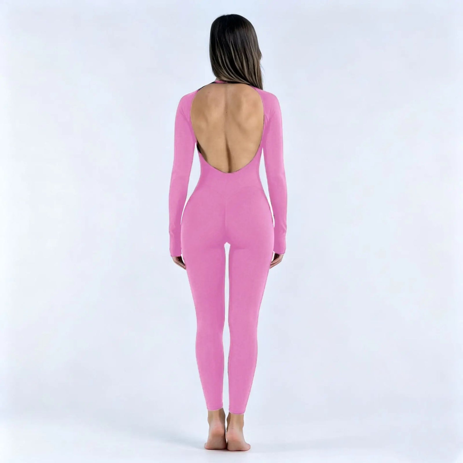 Women's Open Back Nylon Blend Workout One Piece with Sleeve and Length Options