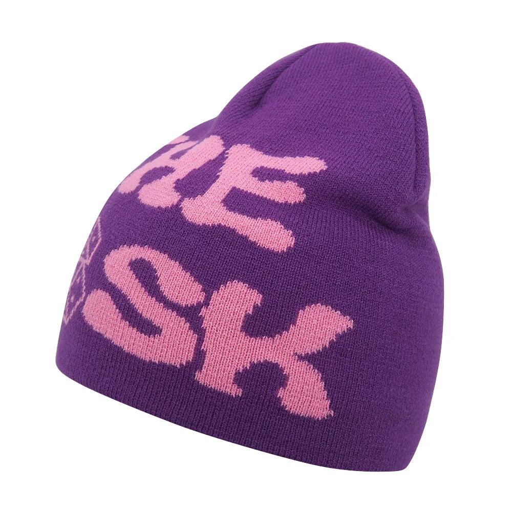 Graphic Knit Beanie with Letter and Pattern Style Options
