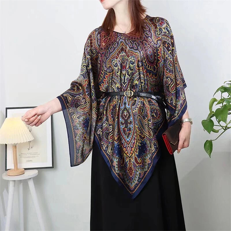 Printed Sheer Beach Poncho for Layering over Outfits