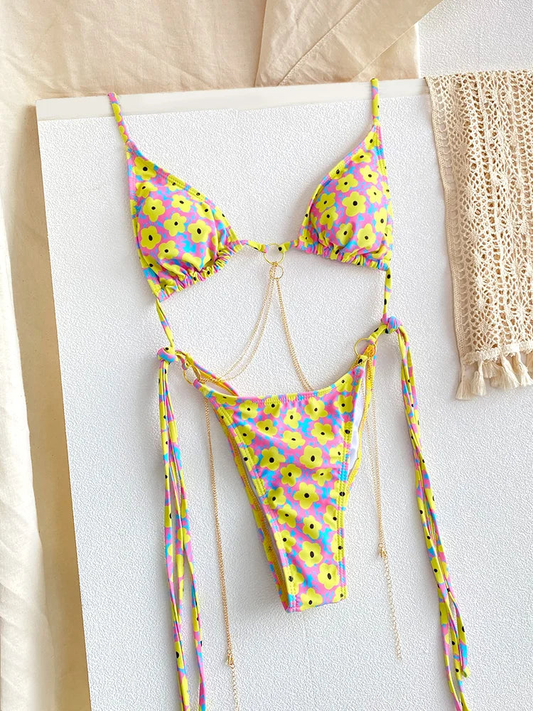 Chain Print Triangle Bikini