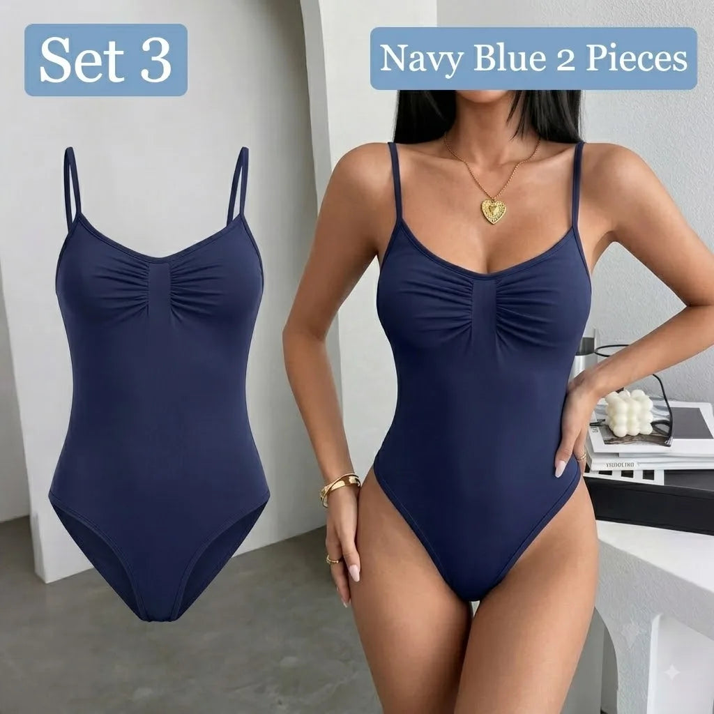 Women's Ruched Polyester Blend Bodysuit with Thin Straps and Shaped Bust