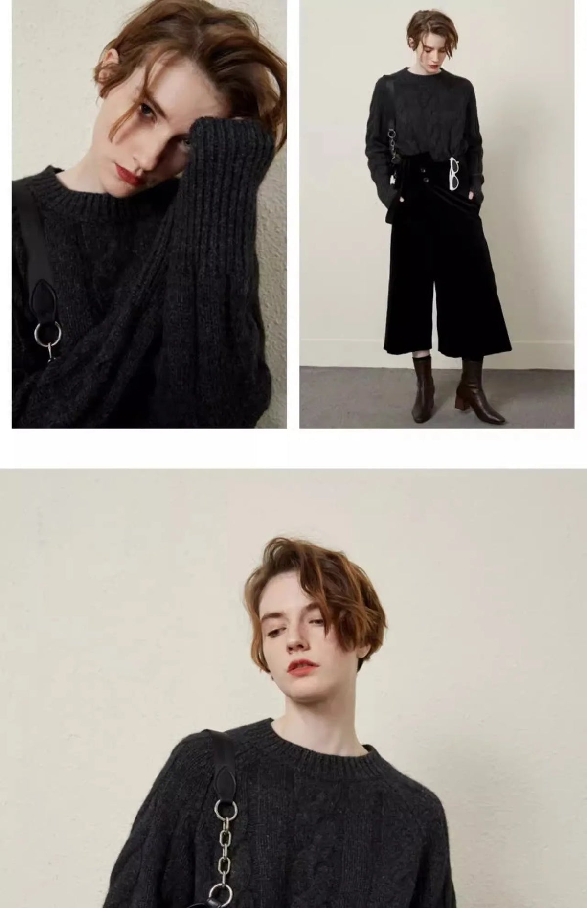 European autumn and winter cashmere sweater women's crewneck twist sweater loose cover to wear pure wool knitted bottom thick