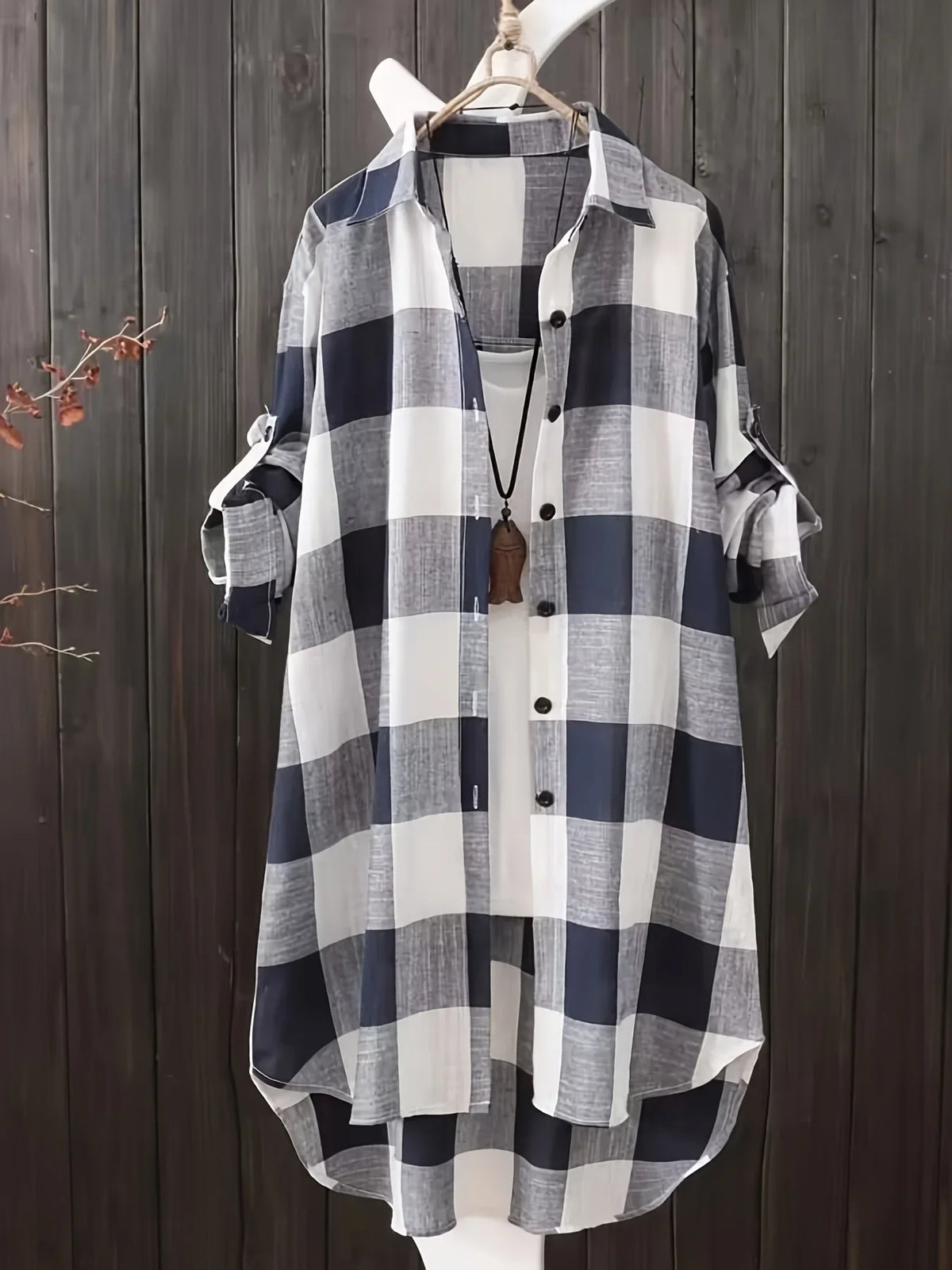 Women's Loose Checked Long Sleeve Collared Shirt