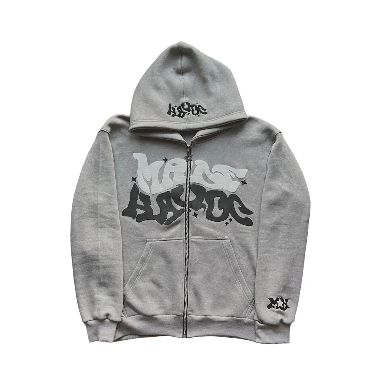 Men's Letter-Print Fleece Long-Sleeve Zip-Front Hoodie