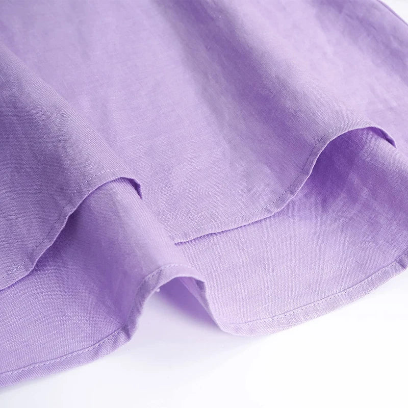 Women's Linen Loose Round-Neck Three-Quarter-Sleeve Blouse with Asymmetric Hem for Summer Outfits