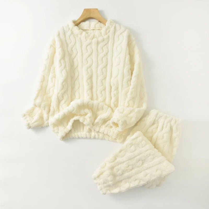 Women's Cable Texture Long Sleeve Pajama Set with Top and Pants