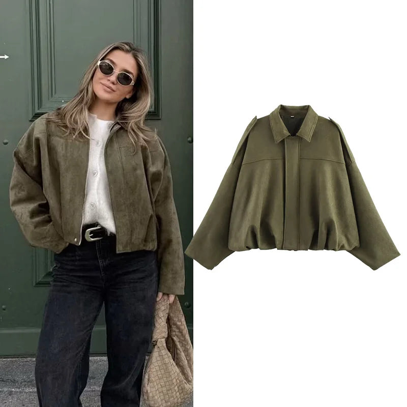 Women's Long-Sleeve Zip-Front Bomber Jacket