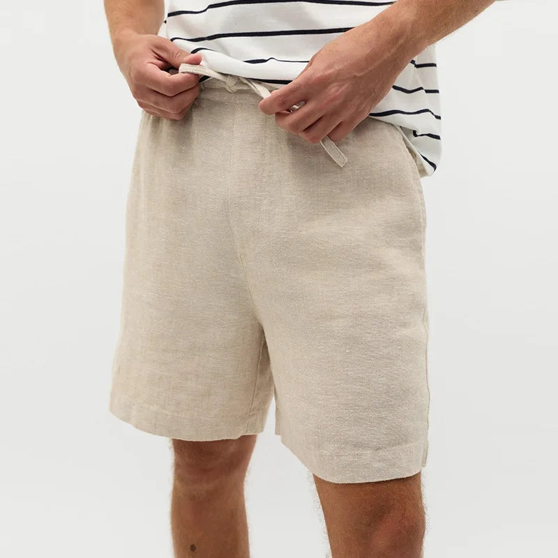 Men's Linen-Lyocell Loose Shorts with Elastic Waist and Pockets for Casual Outfits
