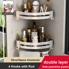 Bathroom Shelves Wall Mounted No Drill Space Aluminum Shower Corner Caddy Storage Shelf Multilayer Kitchen Organizer Rack