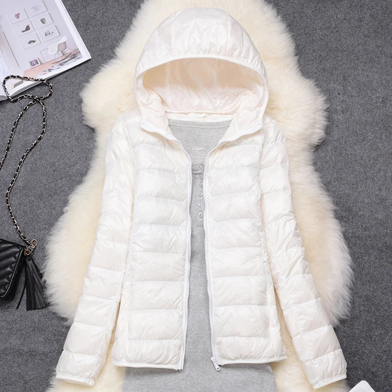 Women's Hooded Quilted Zip Front Jacket for Layered Outfits