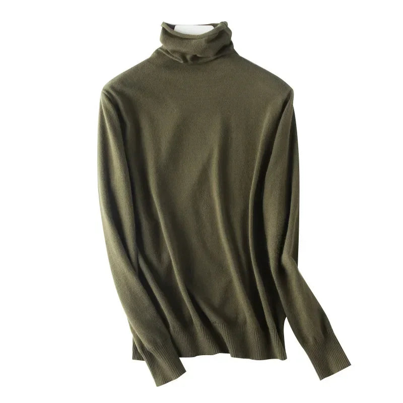 Women's Draped Roll Neck Fine Knit Sweater Casual Knit Layer