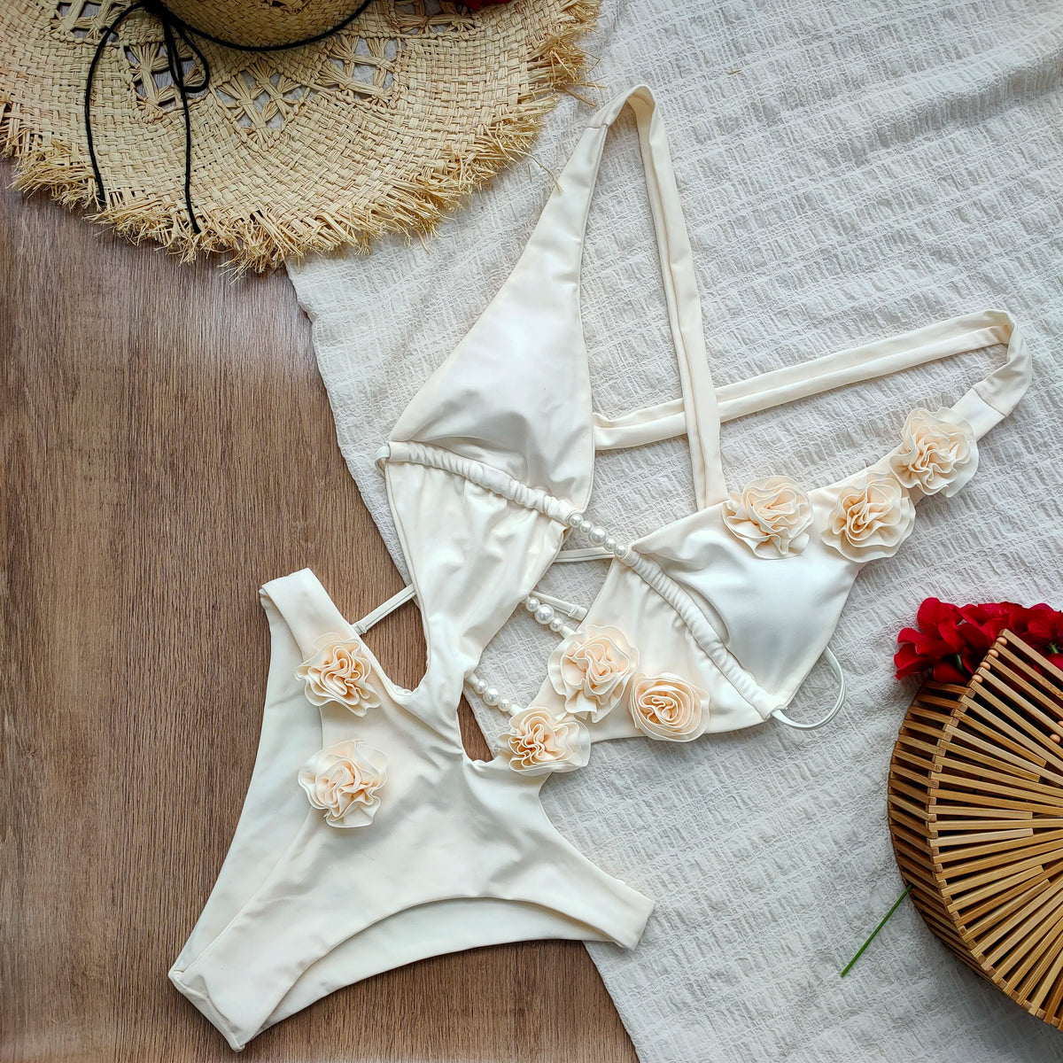 Flower Detail Cutout Swimsuit