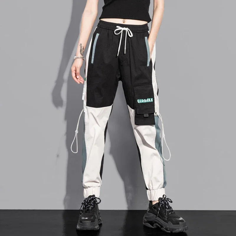Women's Cargo Joggers with Drawstring Waist and Contrast Panel Style Options