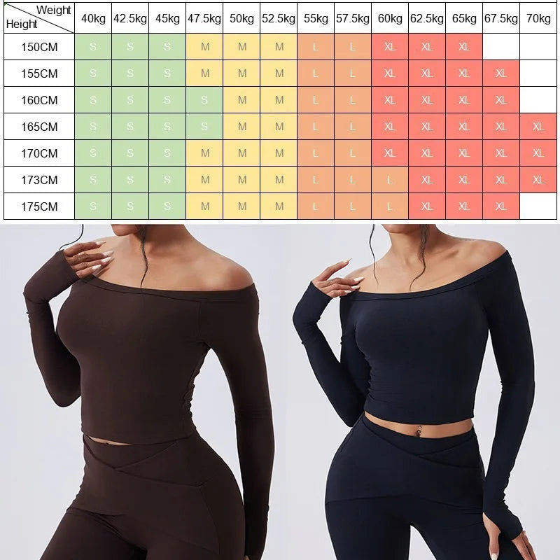 Women's Off-Shoulder Long-Sleeve Workout Crop Top