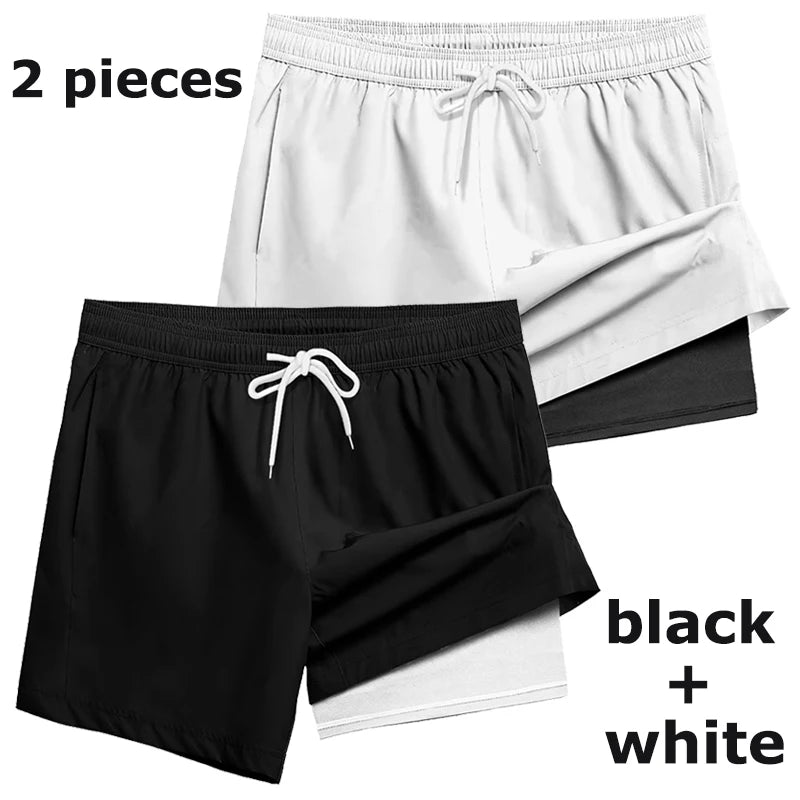 Men's Swim Shorts with Compression Liner and Phone Pocket for Beach and Pool Wear