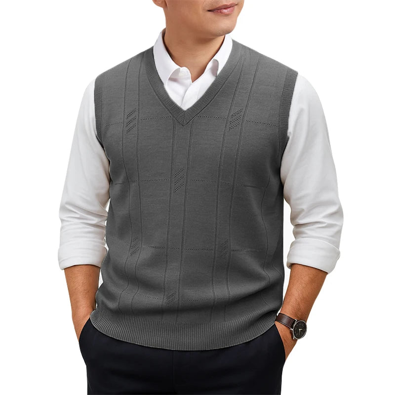 Men's V Neck Rib Panel Knit Vest
