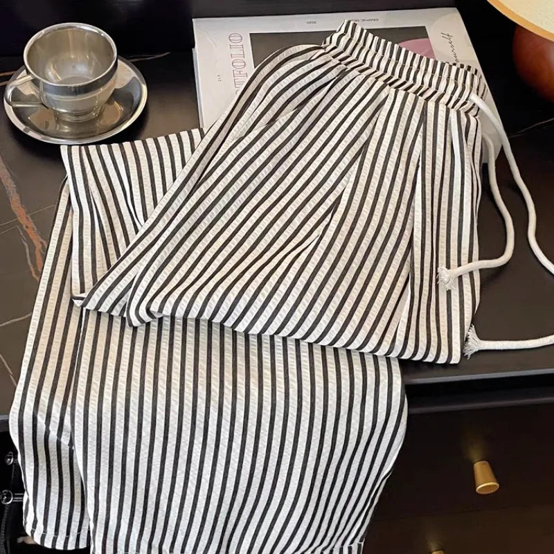 Men's Striped Straight Leg Pajama Pants for Home Wear