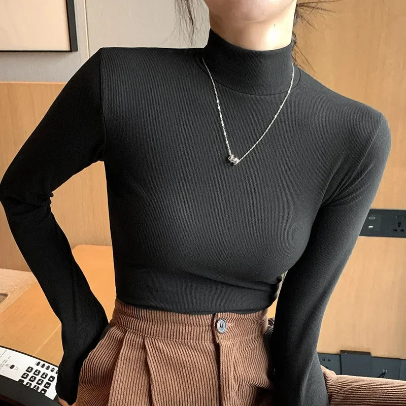 Women's Mock Neck Fitted Long Sleeve Sweater Casual Knit Layer