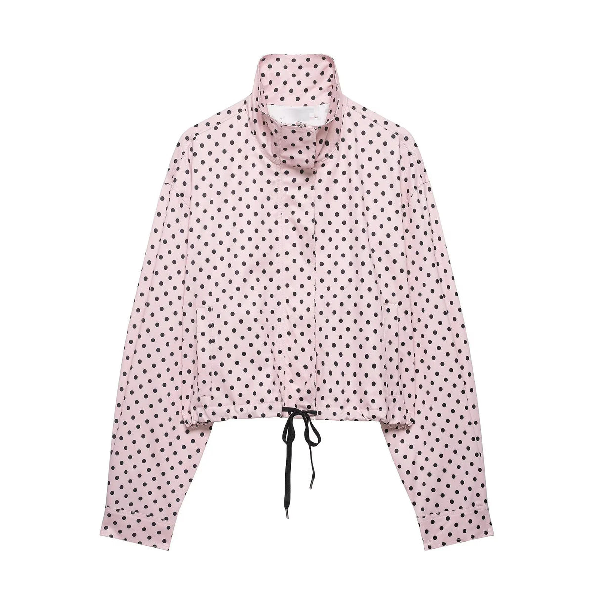 Women's Polyester Polka-Dot Long-Sleeve Zip-Front Collared Jacket with Pockets for Casual Outfits