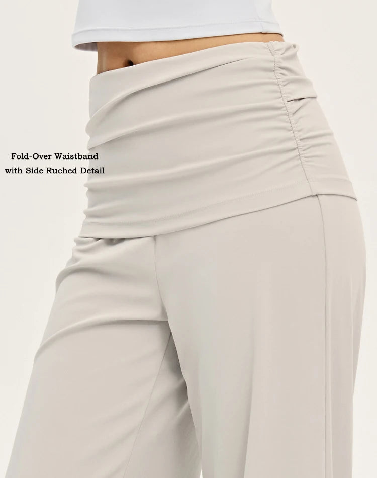 Women's Fold Over Waist Nylon Blend Harem Pants with Loose Legs