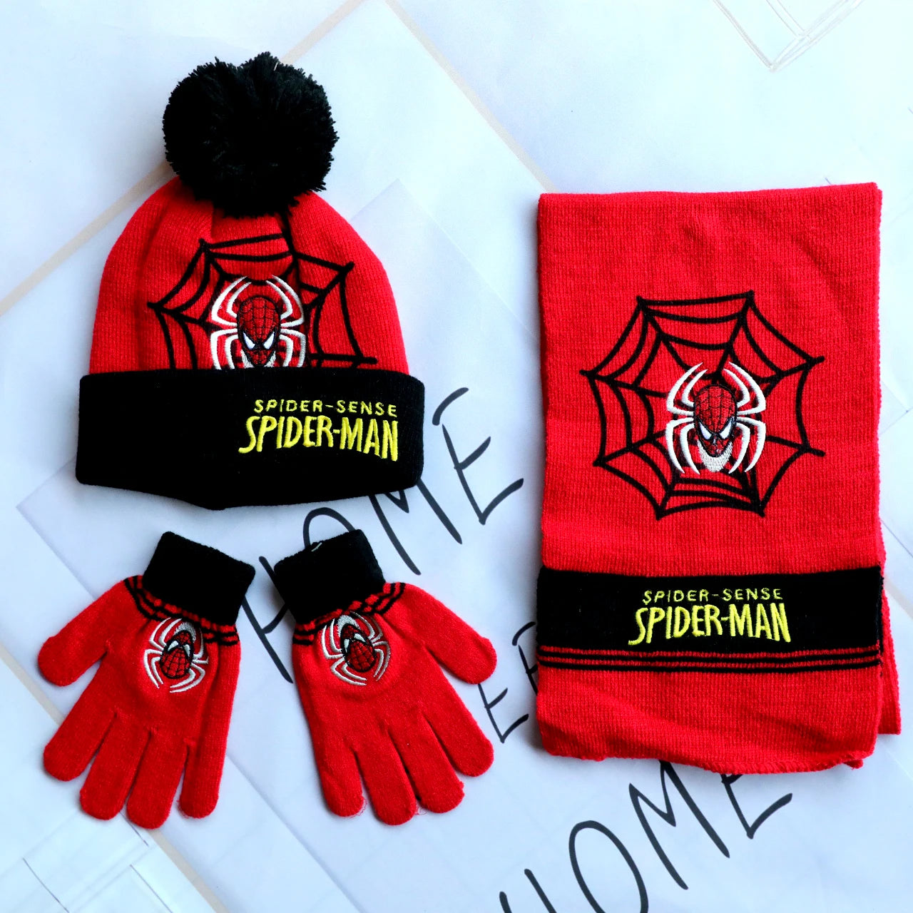 Spider-Man Knitted Hat Scarf and Gloves Set with Cartoon Style Options