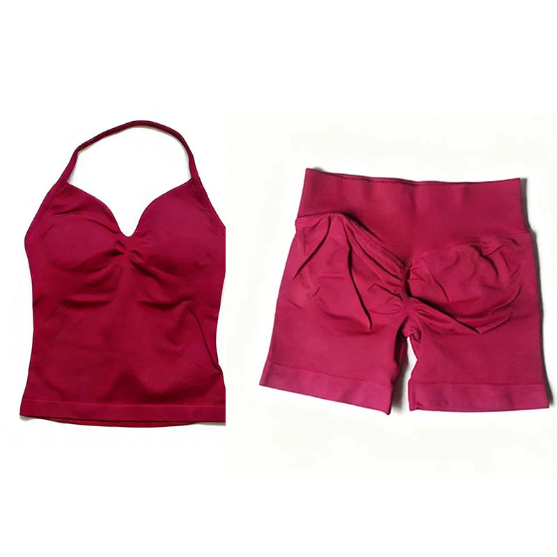 Women's Halter Tank And Shorts Yoga Set For Workout Outfits