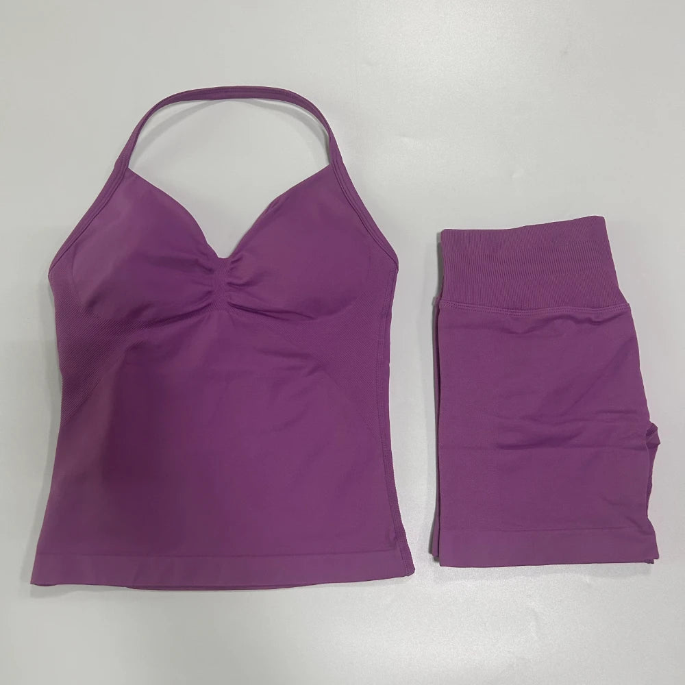 Women's Halter Tank And Shorts Yoga Set For Workout Outfits