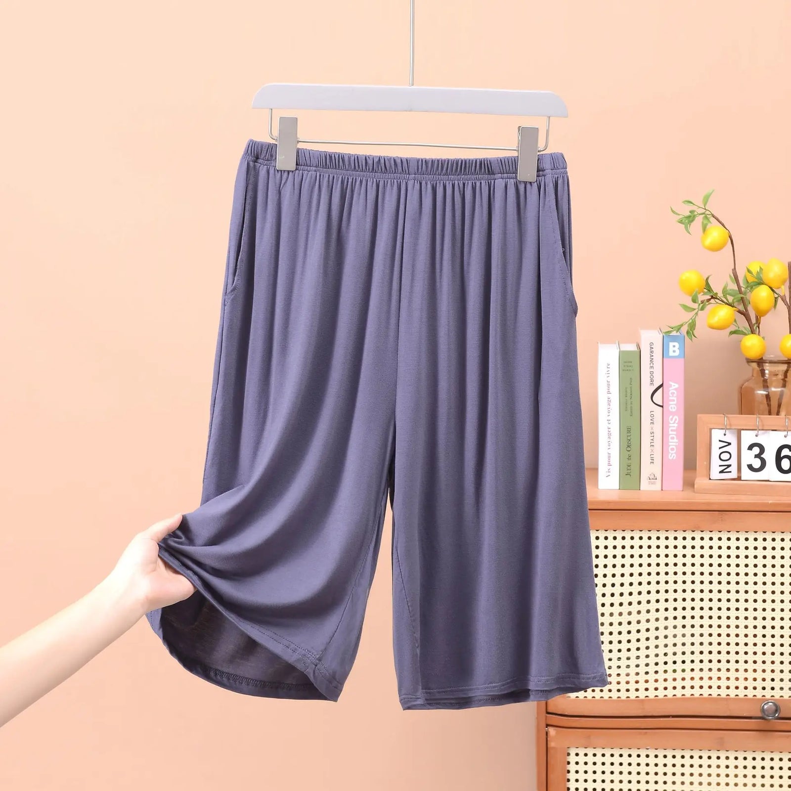 Men's Solid Elastic Waist Modal Lounge Shorts for Home Wear