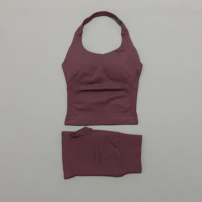 Women's Halter Tank And Shorts Yoga Set For Workout Outfits