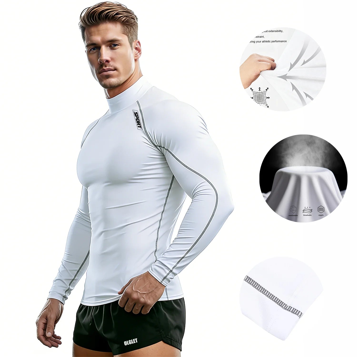 Mock Neck Compression Long Sleeve Rash Guard For Sports Outfits